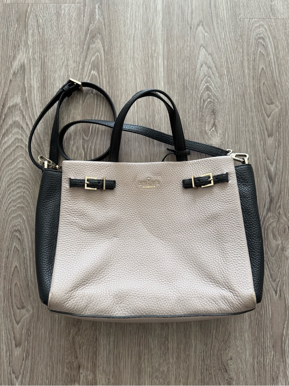 kate spade Two-Tone Pebbled Leather Shoulder Bag - Black & Cream